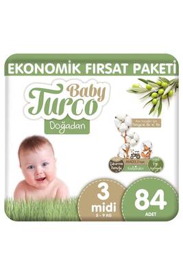 BABY TURCO - Baby Turco Baby Turco Doğadan Ekonomik Fırsat Paketi Bebek Bezi 3 Numara Midi 84 Adet