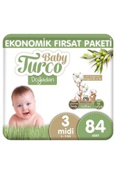 BABY TURCO - Baby Turco Baby Turco Doğadan Ekonomik Fırsat Paketi Bebek Bezi 3 Numara Midi 84 Adet