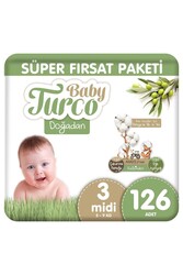 BABY TURCO - Baby Turco Baby Turco Doğadan Süper Fırsat Paketi Bebek Bezi 3 Numara Midi 126 Adet