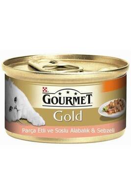 Gourmet Gold Parça Etli Soslu Alabalık ve Sebzeli Konserve Yetişkin Kedi Maması 85 G