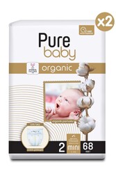 Pure Baby Organik Pamuklu Cırtlı Bez 2'li Paket 2 Numara Mini 136 Adet - Thumbnail