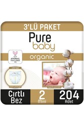 Pure Baby - Pure Baby Organik Pamuklu Cırtlı Bez 3'lü Paket 2 Numara Mini 204 Adet