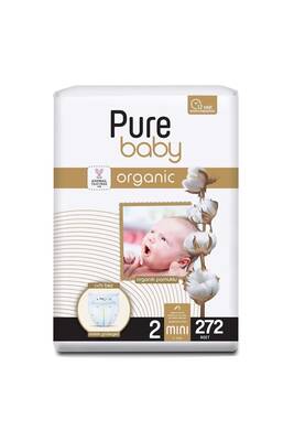 Pure Baby Organik Pamuklu Cırtlı Bez 4'lü Paket 2 Numara Mini 272 Adet