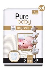 Pure Baby Organik Pamuklu Cırtlı Bez 4'lü Paket 2 Numara Mini 272 Adet - Thumbnail