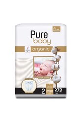 Pure Baby - Pure Baby Organik Pamuklu Cırtlı Bez 4'lü Paket 2 Numara Mini 272 Adet