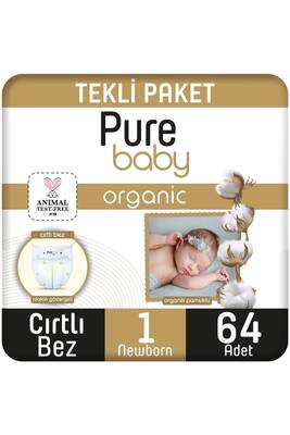Pure Baby Organik Pamuklu Cirtli Bez Tekli Paket 1 Numara Yenidogan 64 Adet