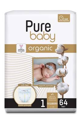 Pure Baby Organik Pamuklu Cirtli Bez Tekli Paket 1 Numara Yenidogan 64 Adet