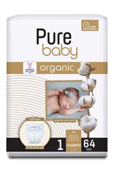 Pure Baby Organik Pamuklu Cirtli Bez Tekli Paket 1 Numara Yenidogan 64 Adet - Thumbnail